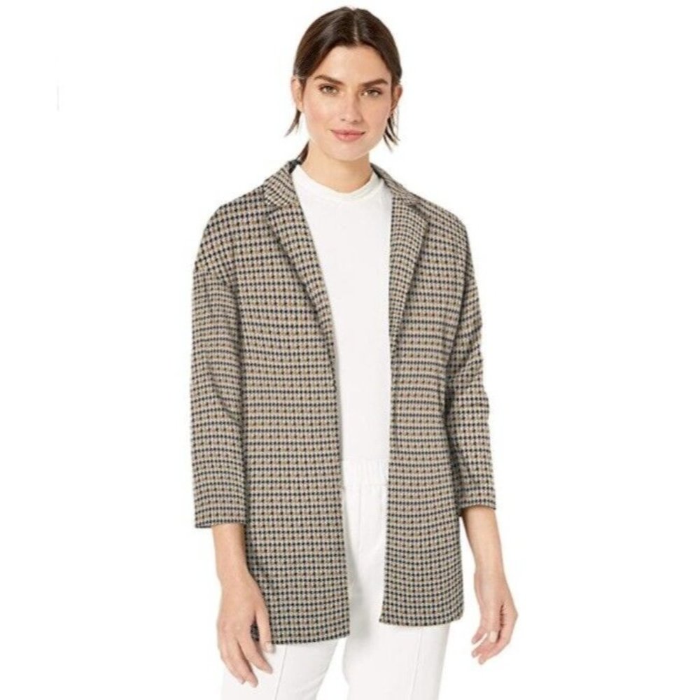 Lysse Liberty Jacket Size Medium Womens Blazer Open Front Jacquard Gold Check